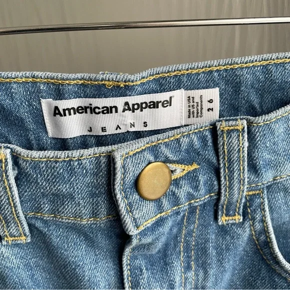 American Apparel High Rise Hi Waisted Denim Cuffed Jean Shorts Summer Wash Blue - Picture 5 of 11